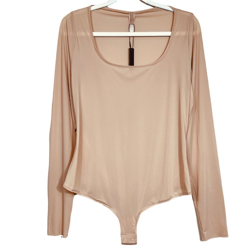 SKIMS Jelly Sheer Long Sleeve Scoop Neck Bodysuit Clay Women's 2X